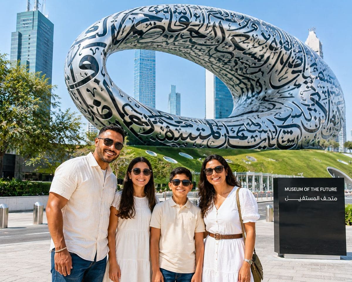 Travellers at the Museum of the Future in Dubai