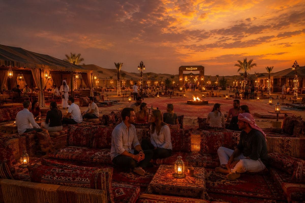 Sunset over the Arabian desert dunes